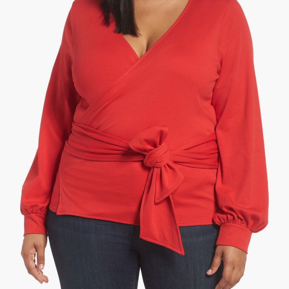 Halogen Red Wrap Blouse with Tie Detail